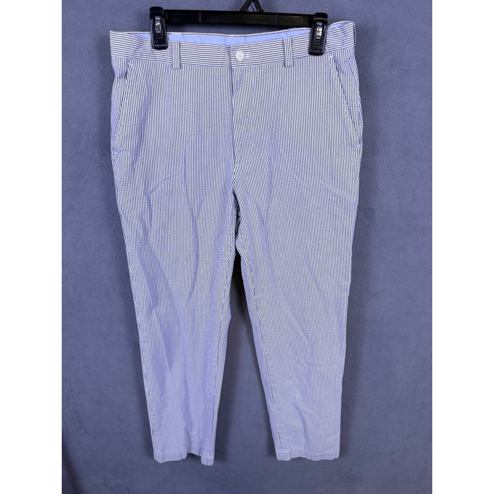 Brooks Brothers 346 Pants Mens 33x32 Blue White Striped Seersucker Cotton Chino